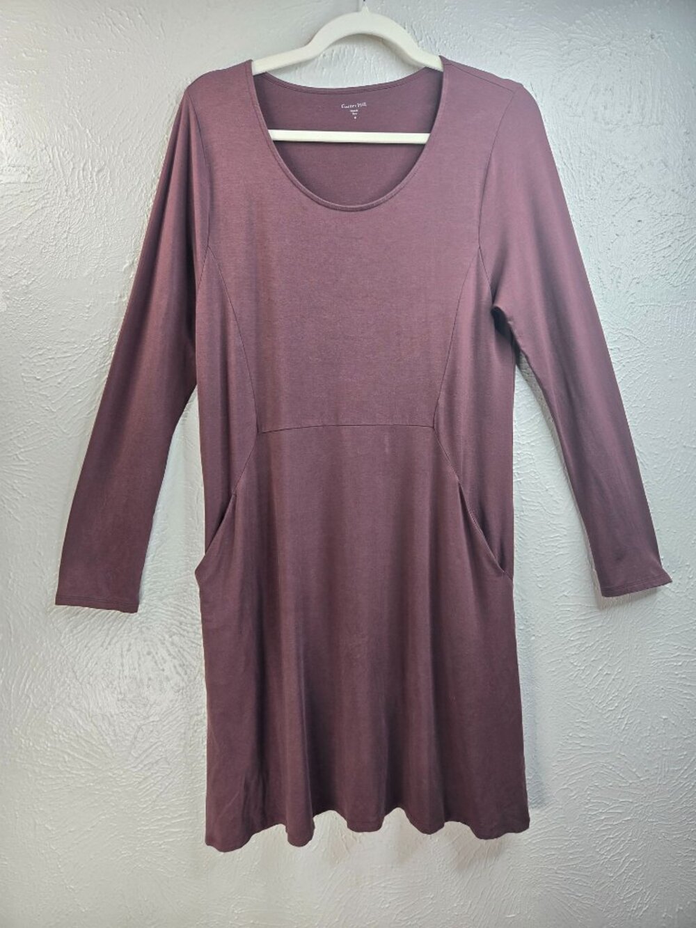 Garnet Hill Pocket Shift Dress M Rust Brown Long Sleeve Stretch Knit Lagenlook